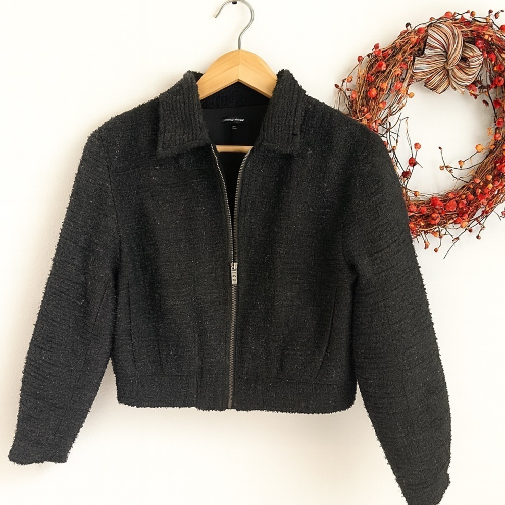 Joie Womens Glitters Full Zip Bomber Boucle Knit Jacket MEDIUM Black